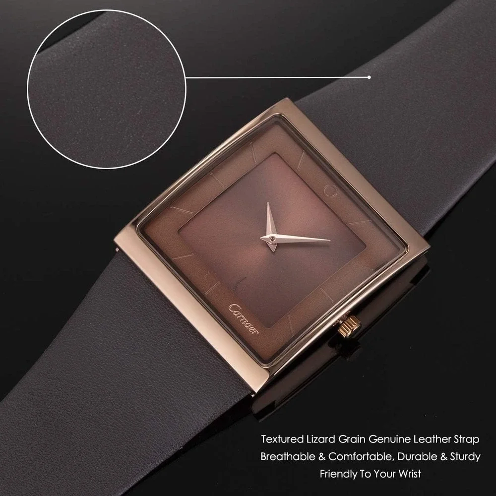 Carnaer Square Dial Watch Unisex Brown Leather Minimalist Nordic Business NEW